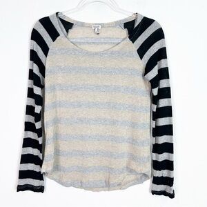 SPLENDID TAUPE SILVER BLACK STRIPE SLEEVE PULLOVER SWEATER SHIRT WOMENS XS
